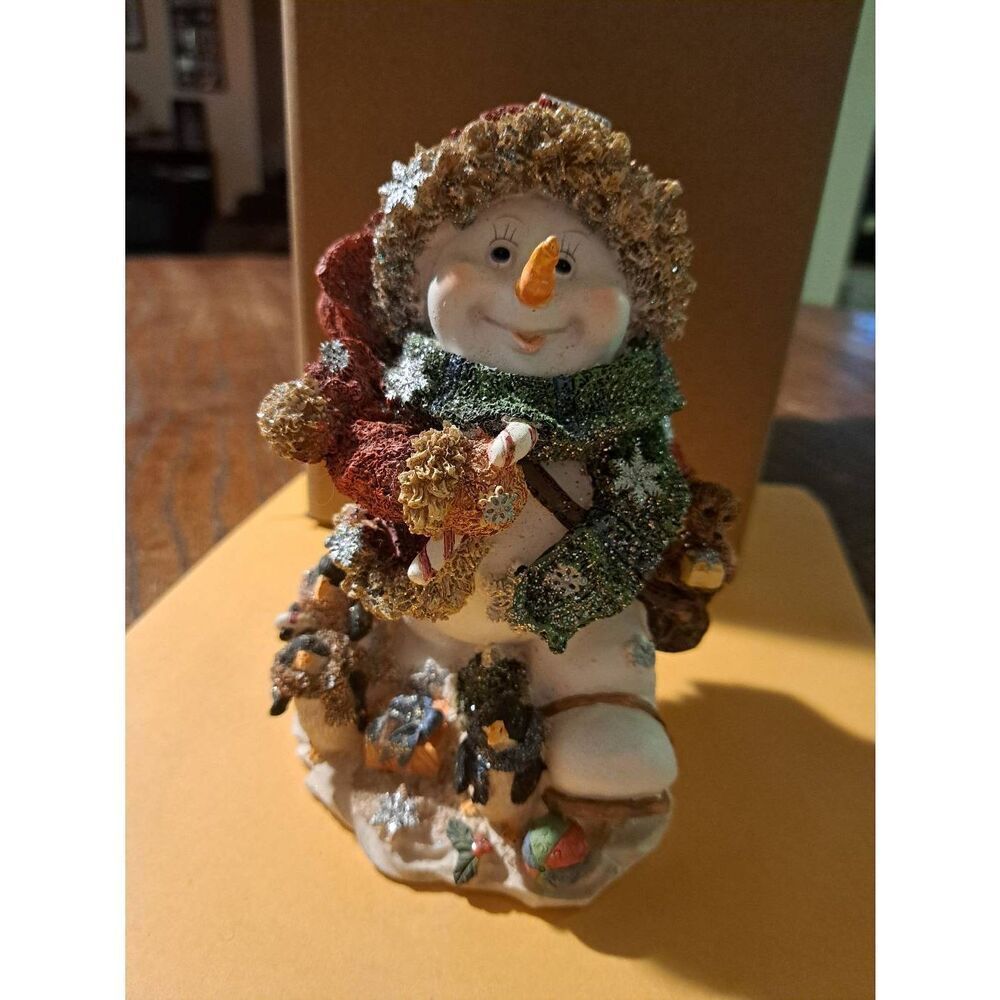 Vintage Holiday Christmas Winter Snowman Figurine Resin 6" with Penguins